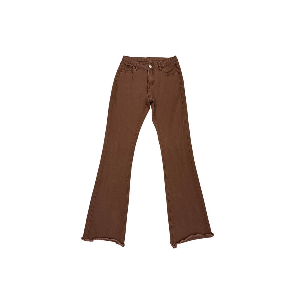 SHEIN Y2K Retro Hippie Pants Brown Flare Fringe Bottom Jeans Size Women's 6